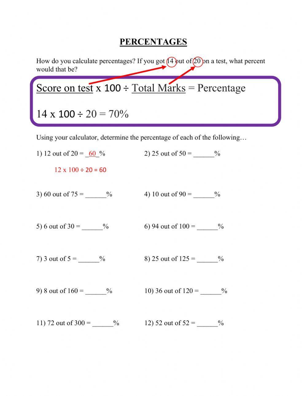 Calculating percentages