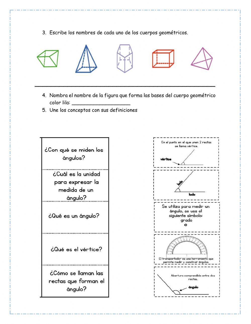Cuerpos geométricos, ángulos, área y perímetro