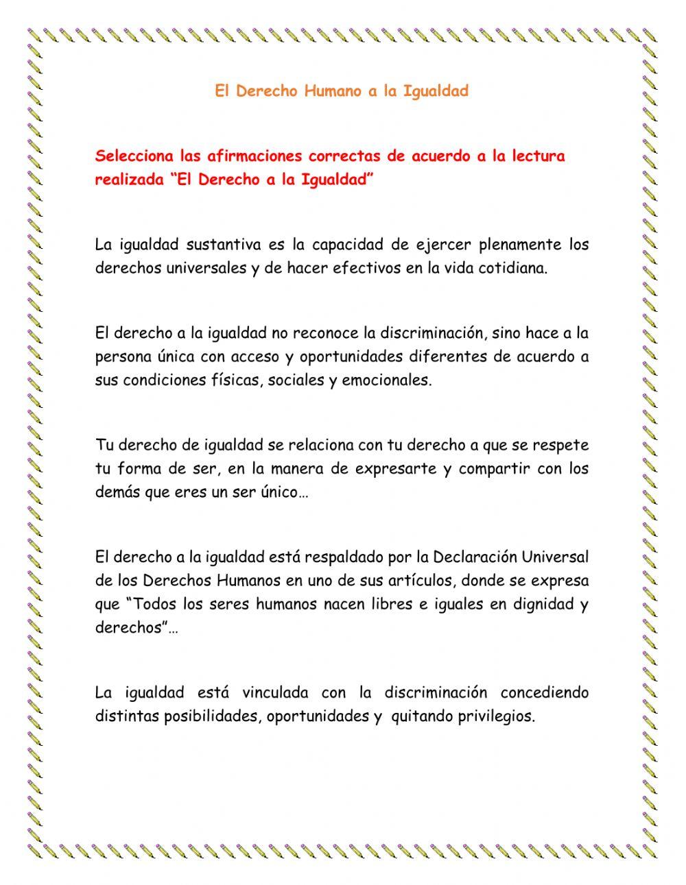 El derecho a la Igualdad El derecho a la Igualdad