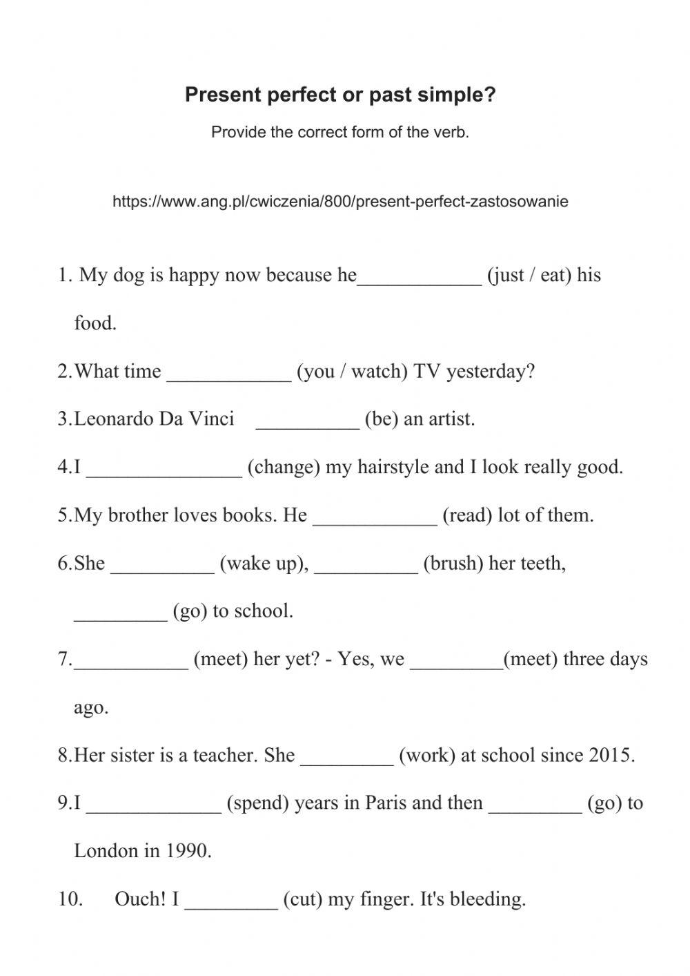 Past Simple Present Perfect