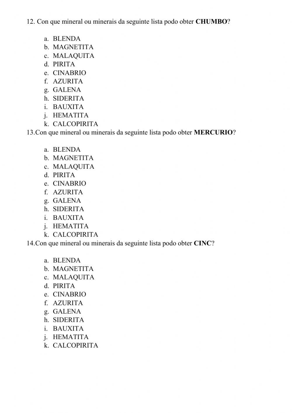 A xeosfera e os seus minerais