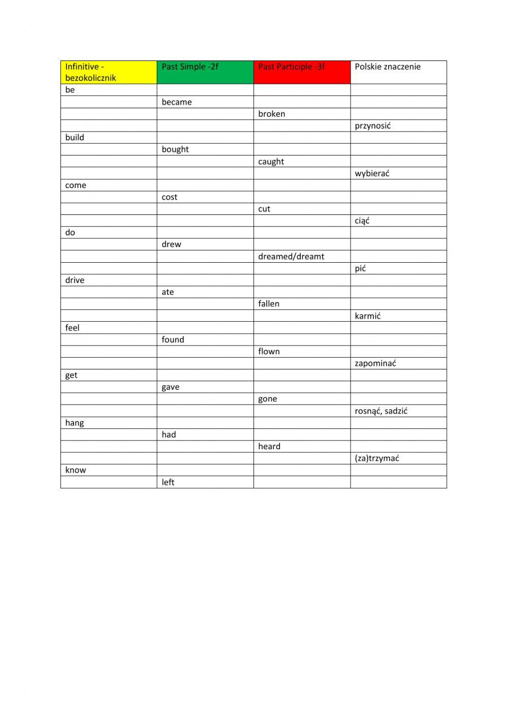 Irregular verbs