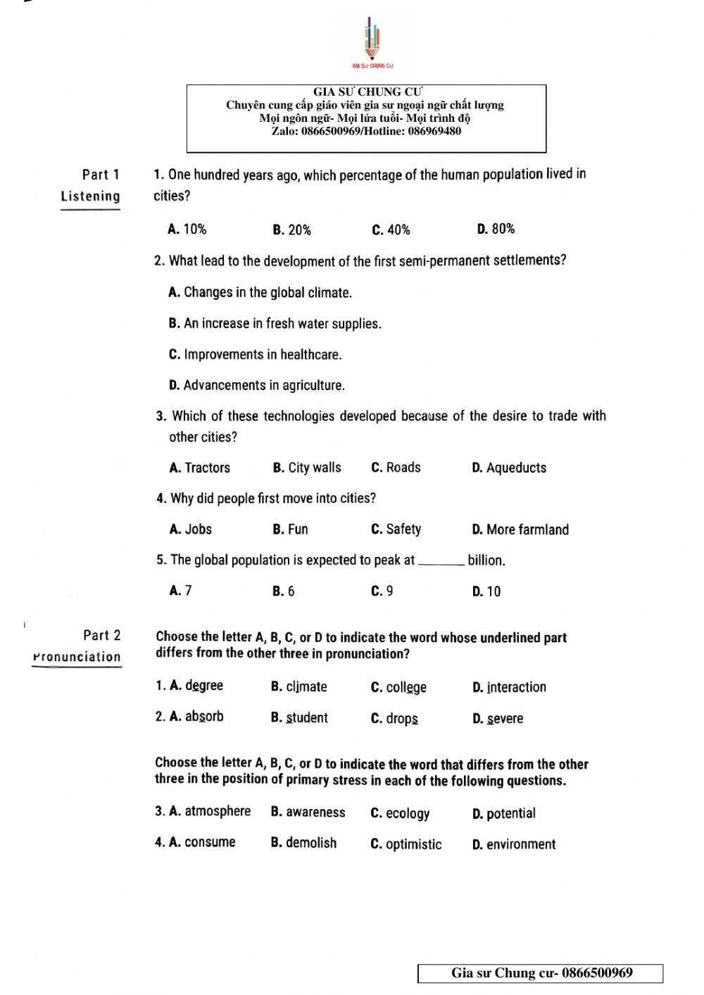 Lớp 11- Bài kiểm tra 45 phút Test kì 2 số 2