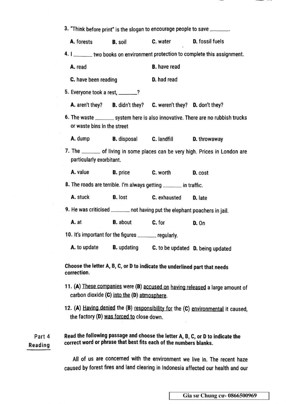 Lớp 11 - Kiểm tra HK II lần 3