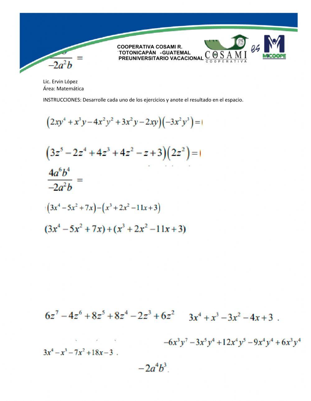 Operaciones algebraicas