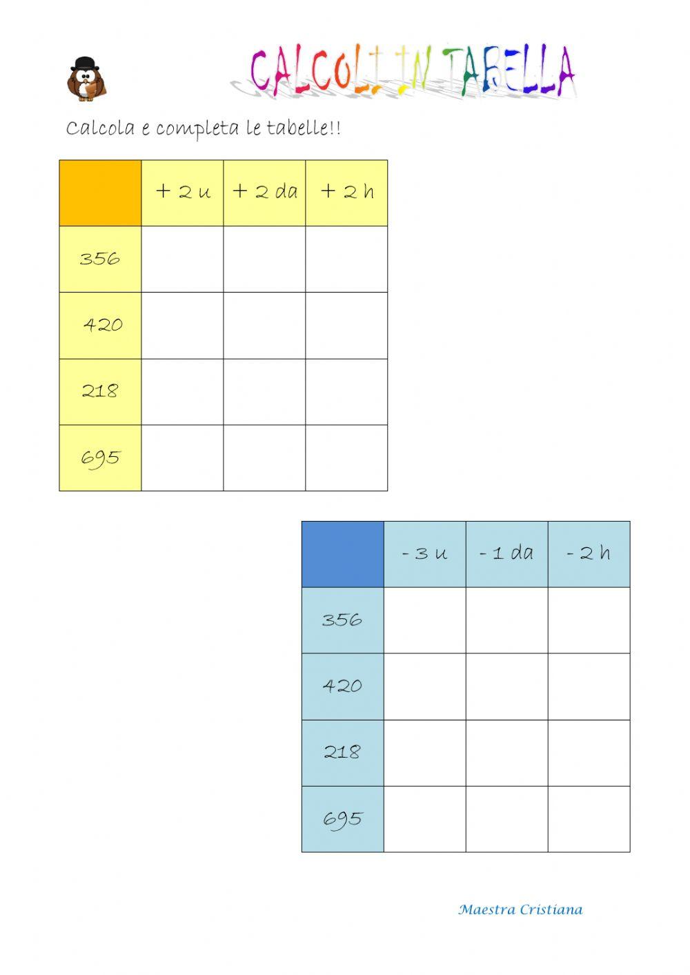 Calcoli in tabella