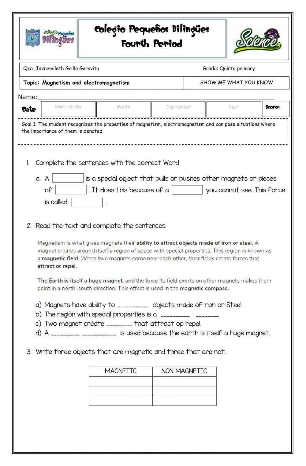 Show me what you know - Magnetism -fifth grade- fourth term -2020