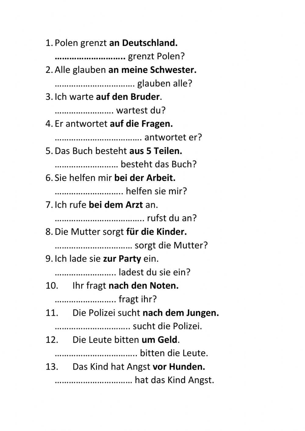 Rektion der Verben - Fragen