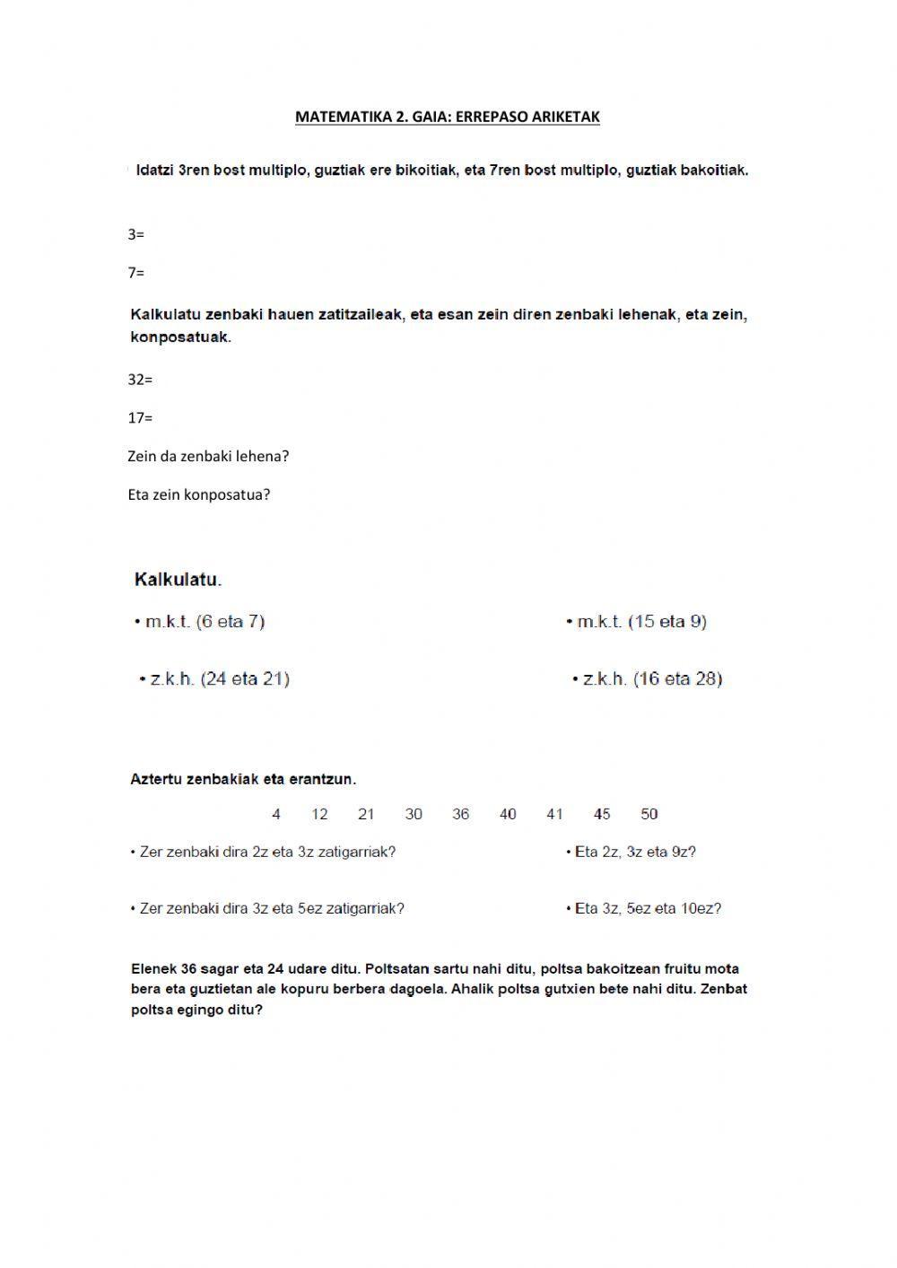 2. gaia: Errepaso ariketak