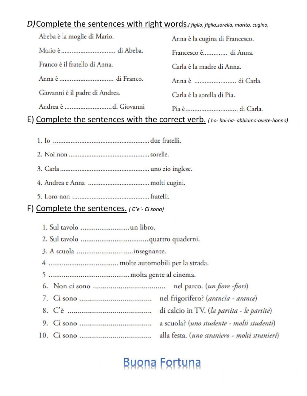 Verifica La famiglia di Badu