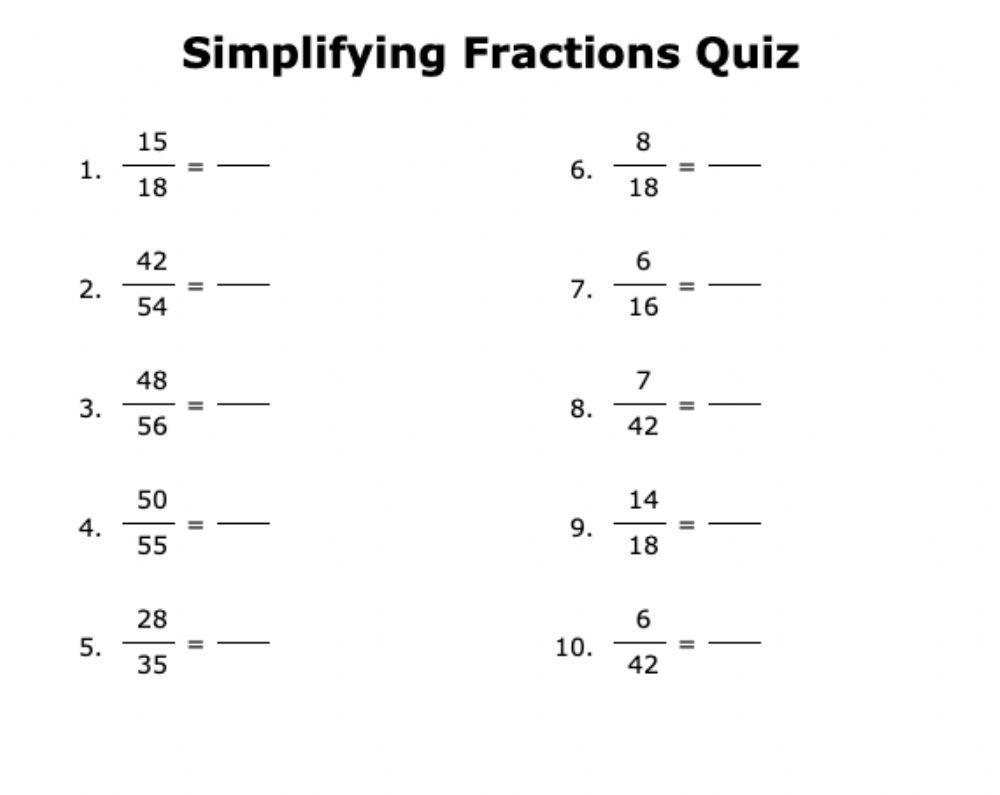 Simplify Fractions Formative