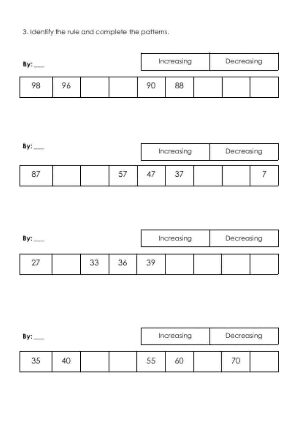 Patterns Worksheet