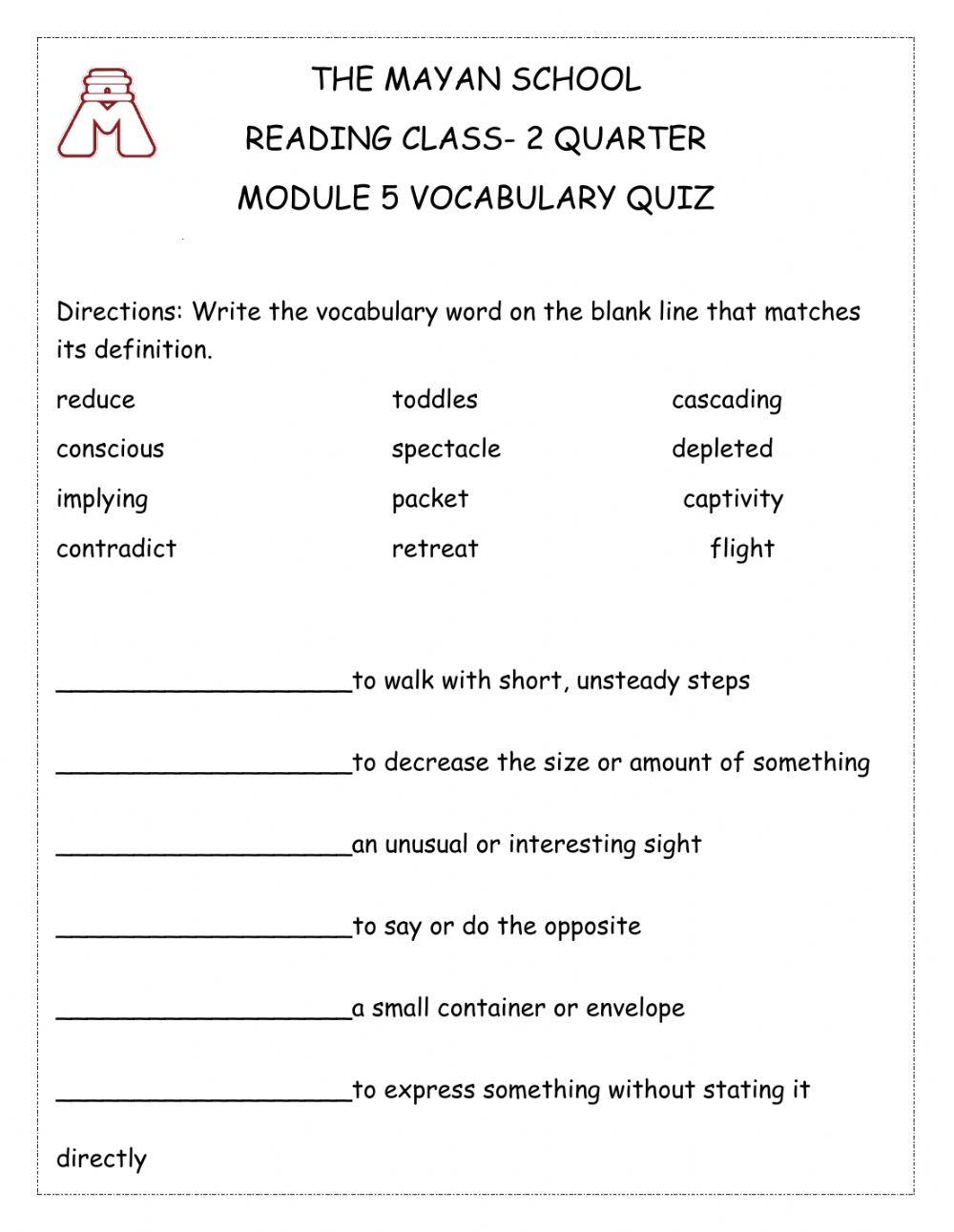 Module 5 vocabulary quiz worksheet | Live Worksheets