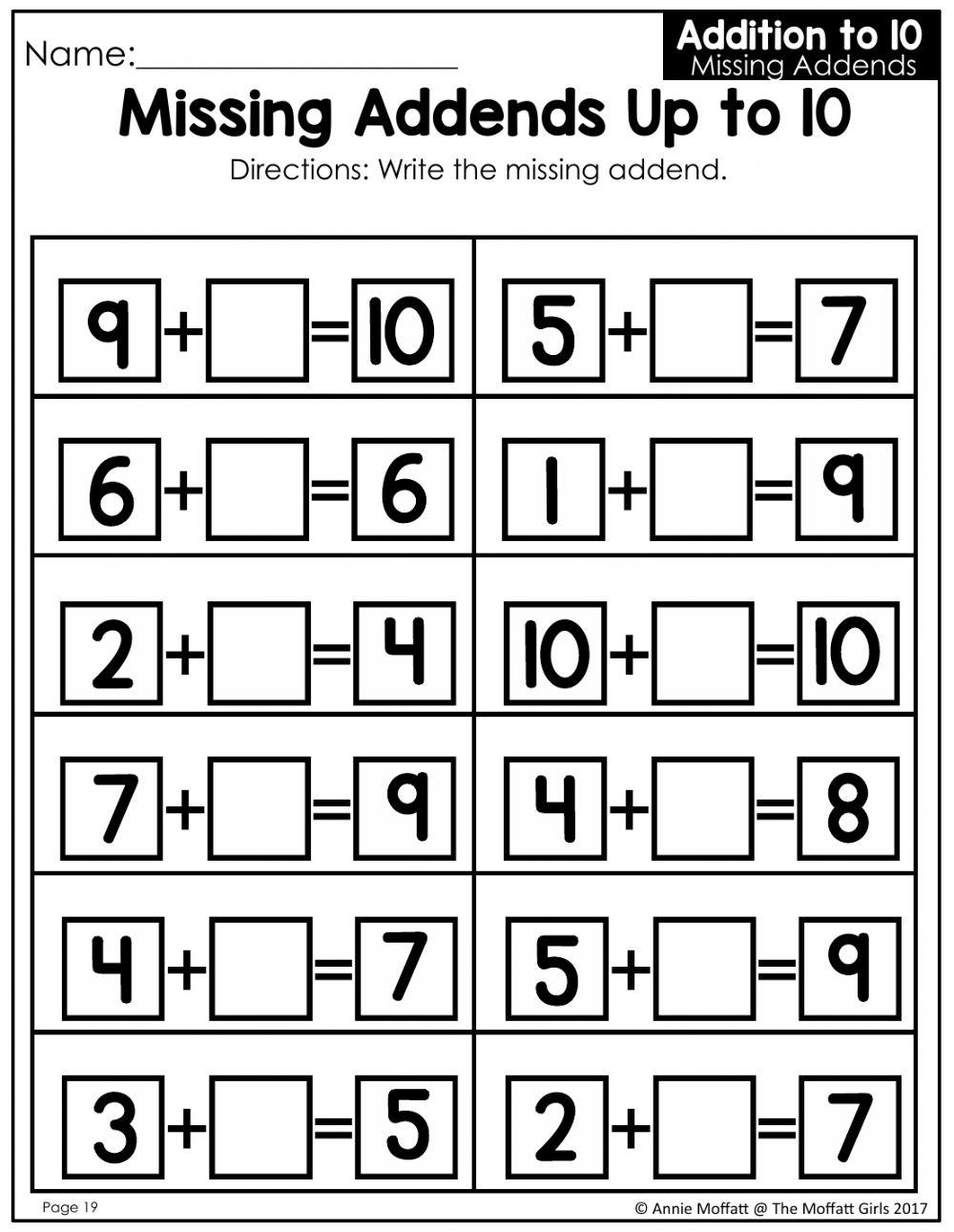 Missing addend online exercise for Live Worksheets