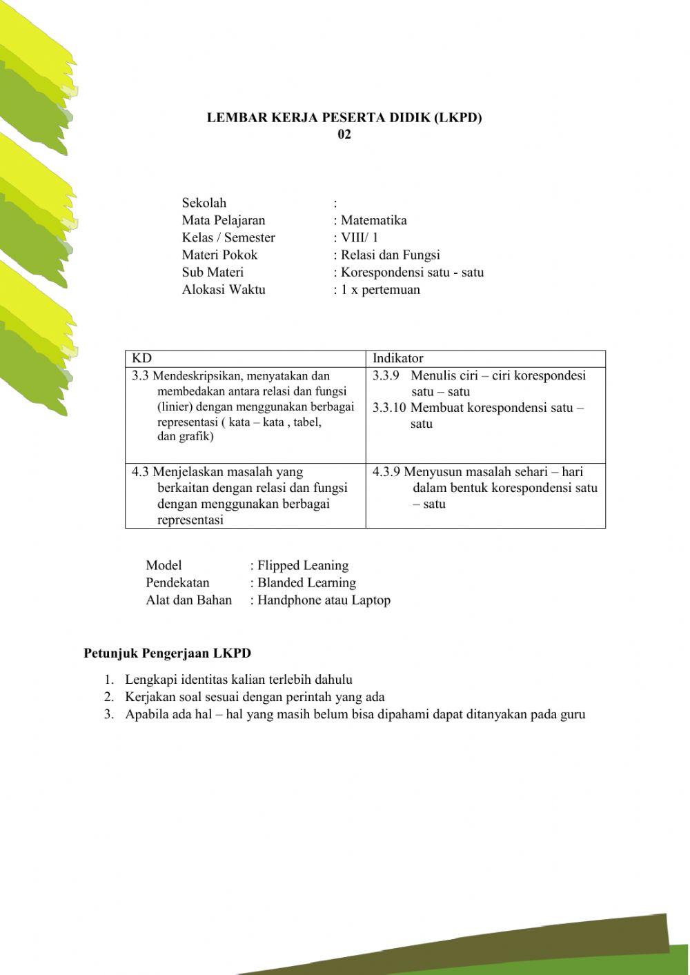 E-LKPD Matematika Relasi dan Fungsi Kelompok 3 PBA-jilid 1