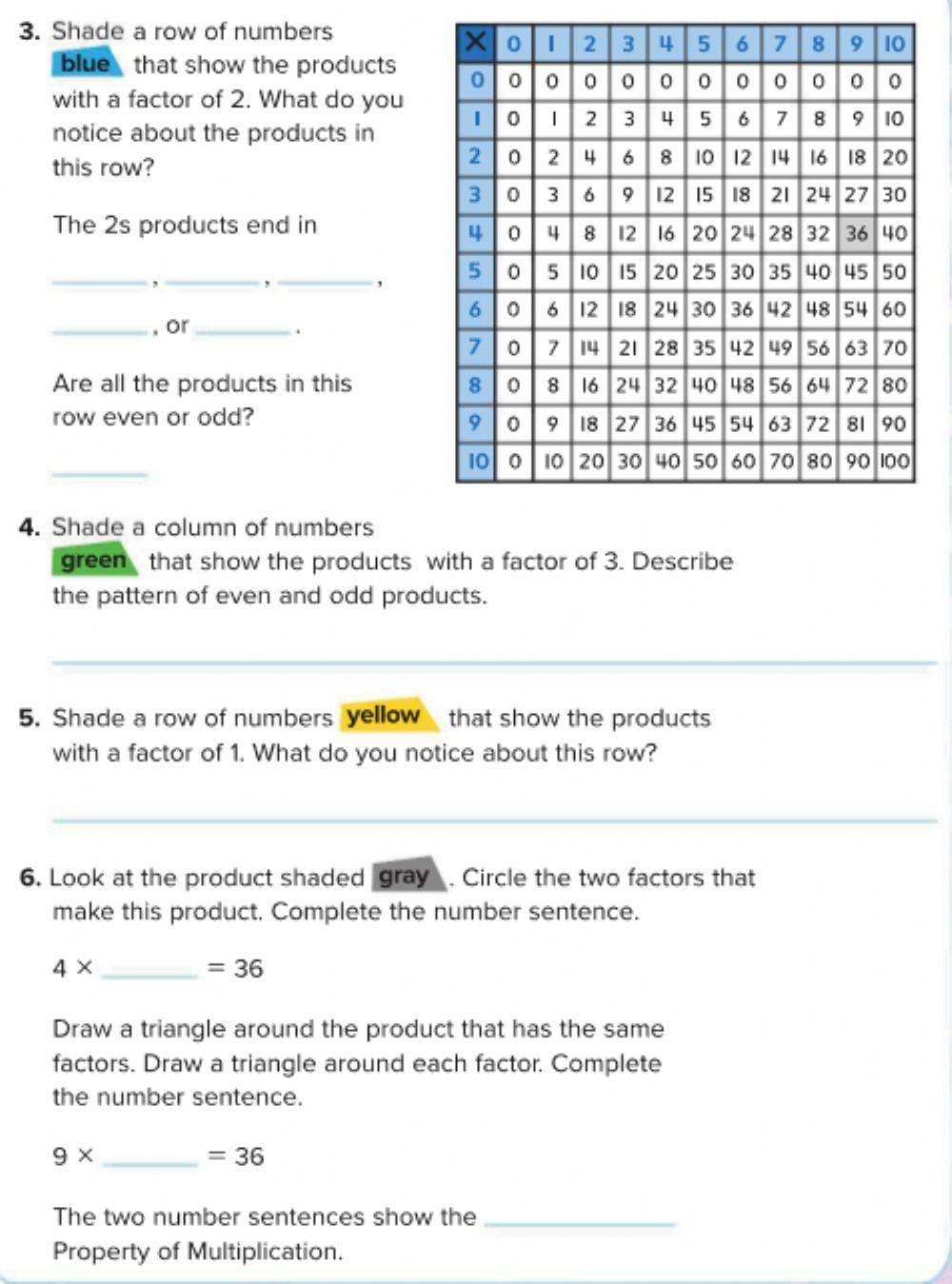 Patterns in multiplication table
