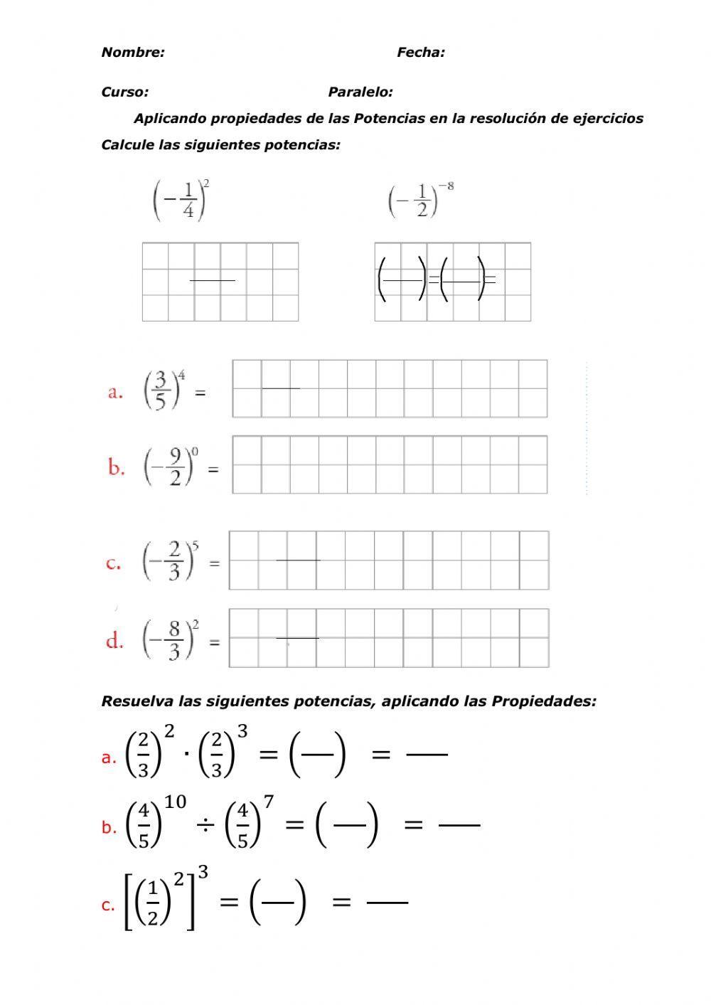 Aplicando propiedades de la Potencia de Racionales fraccionarios