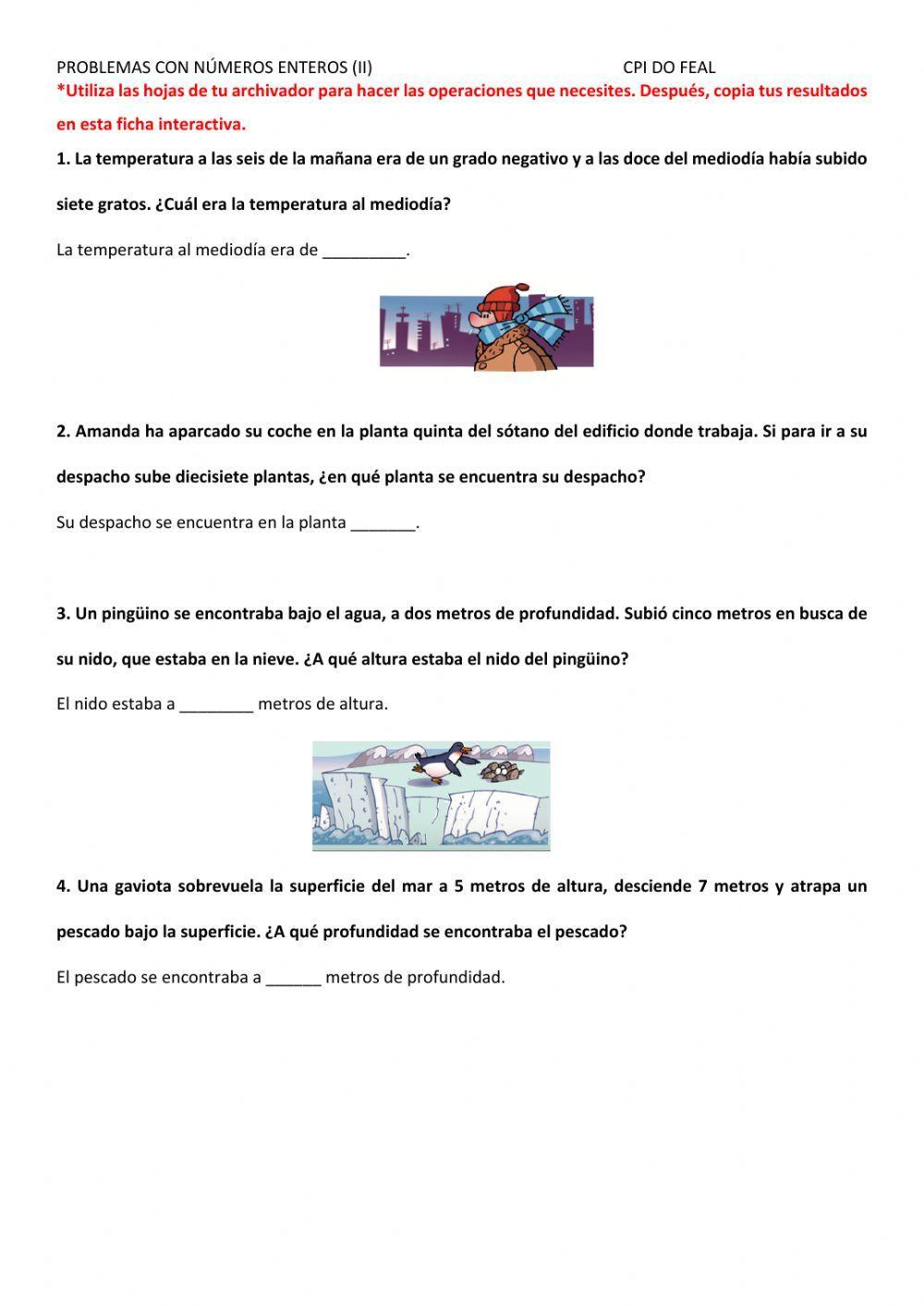 Problemas con números enteros II