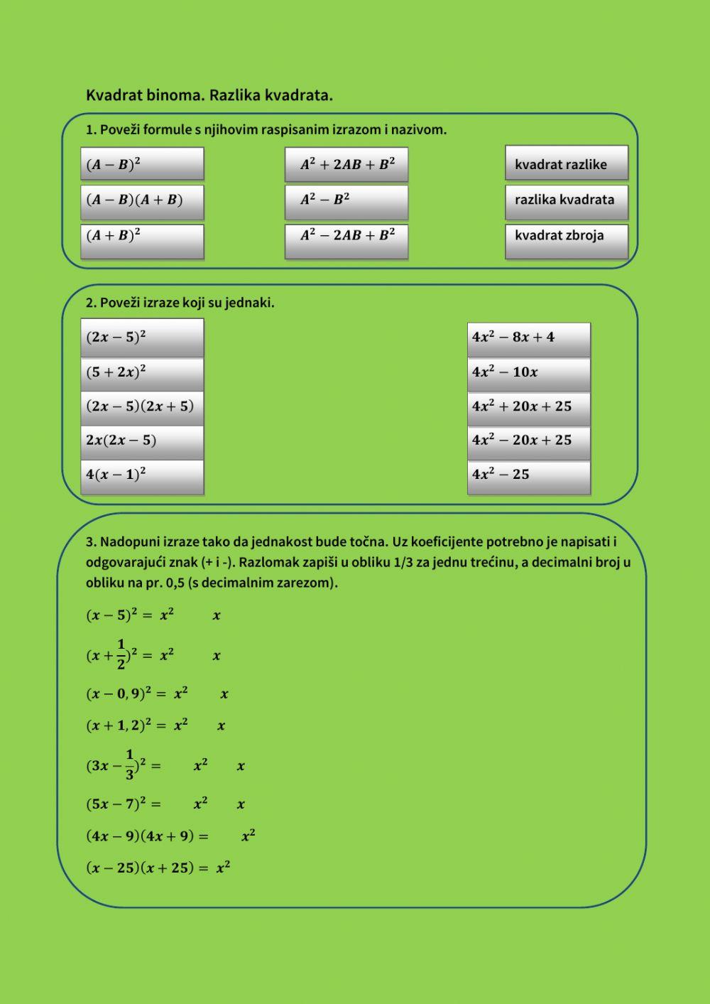 Kvadrat binoma i razlika kvadrata