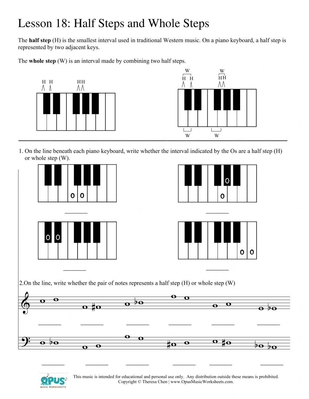 Half Steps and Whole Steps Music Theory online exercise for Live