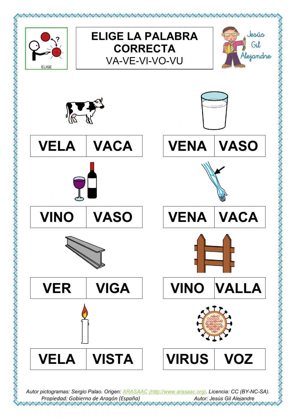 Elige la palabra correcta.VA VE VI VO VU MAYÚSCULAS