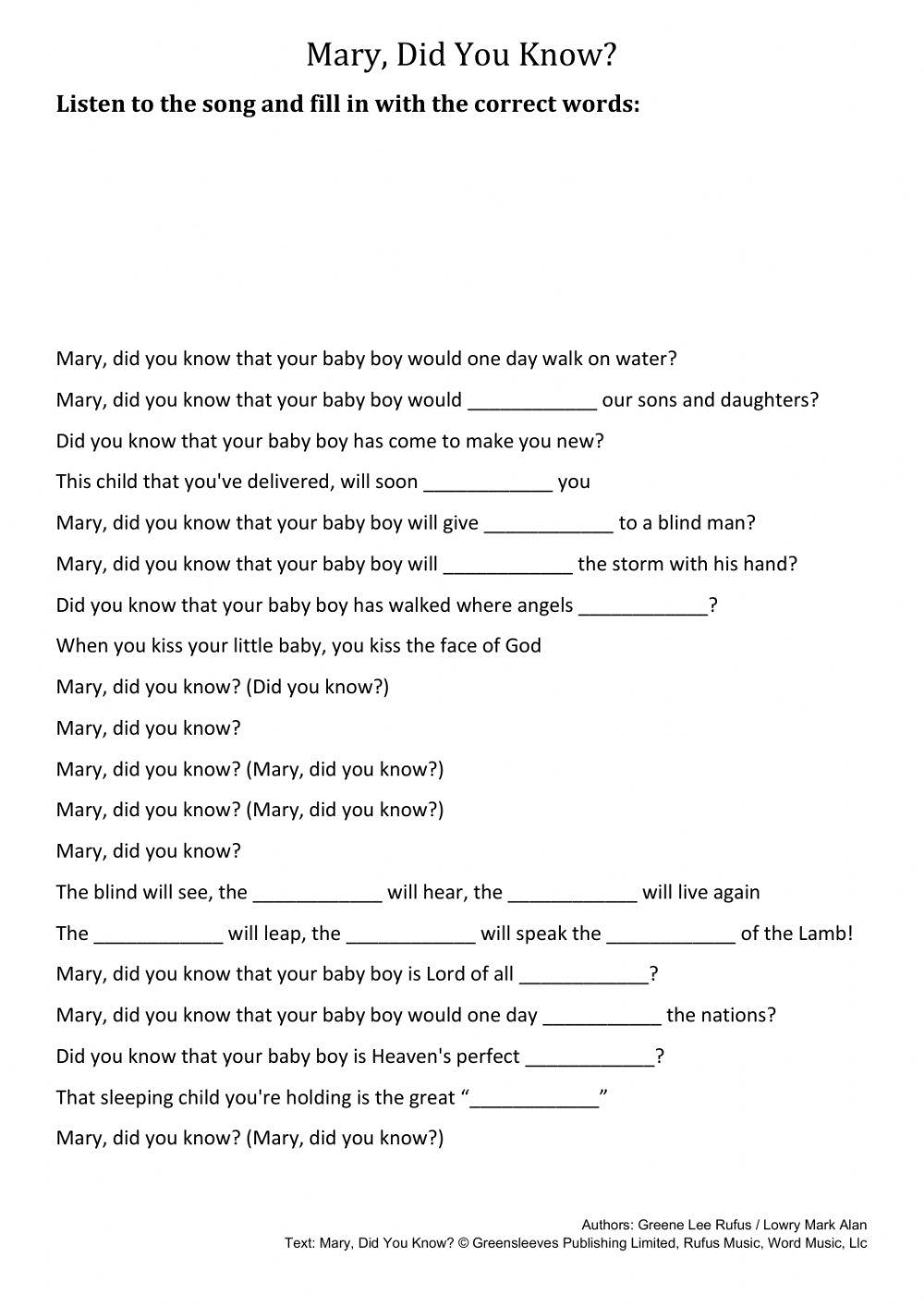 Christmas song Mary did you know?