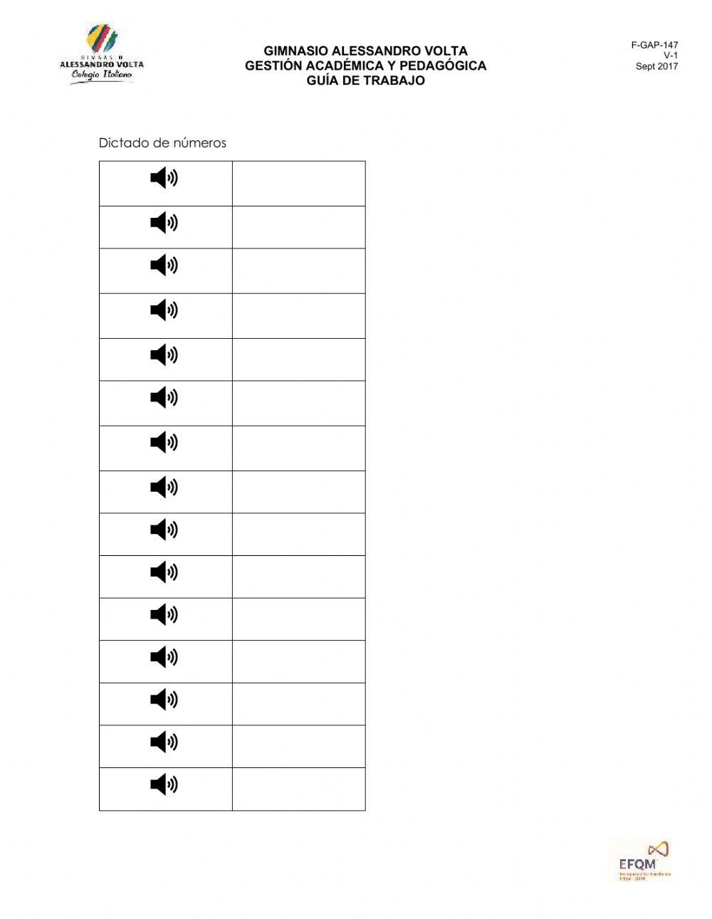Dictado de números