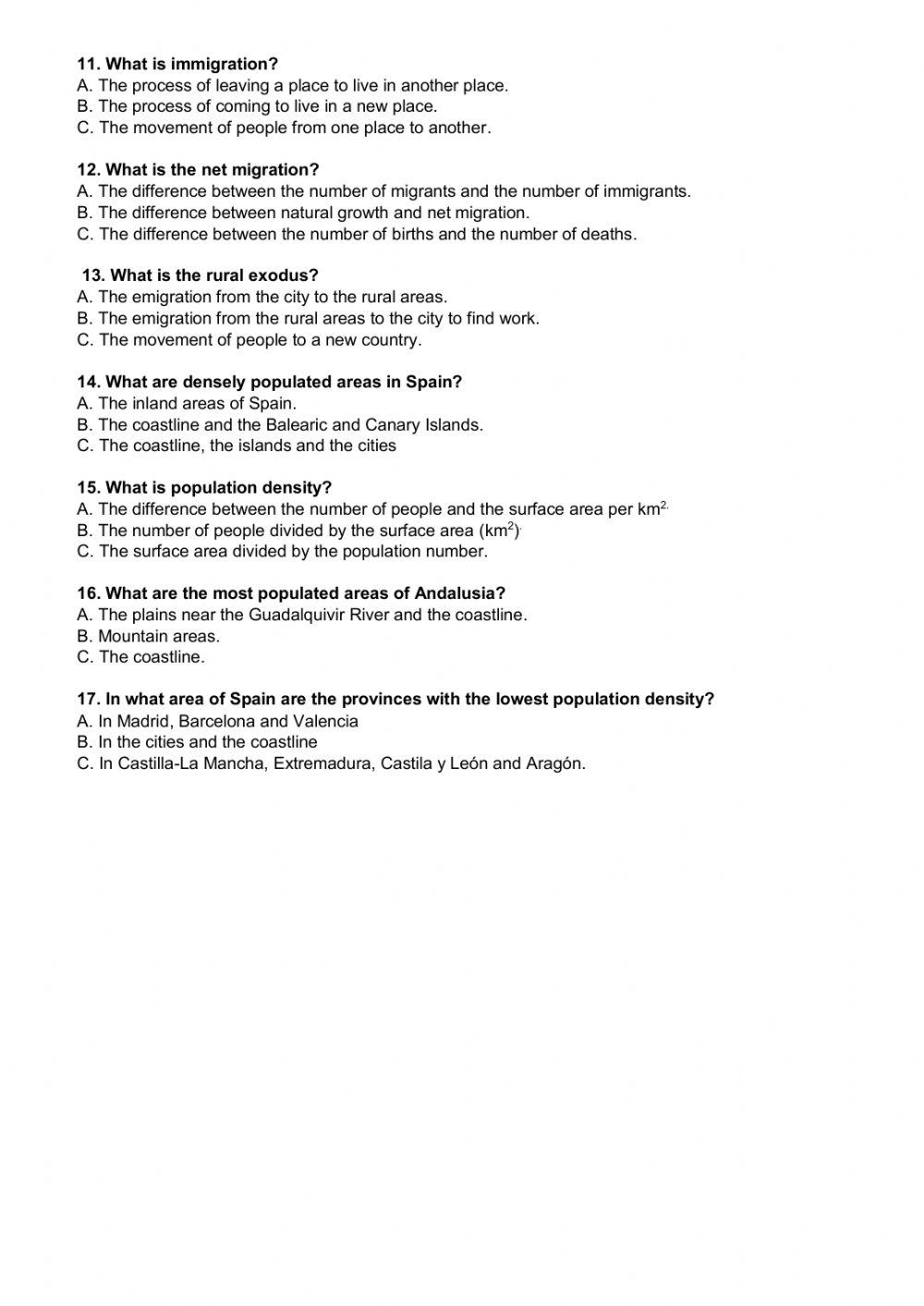 Population of Spain. Test
