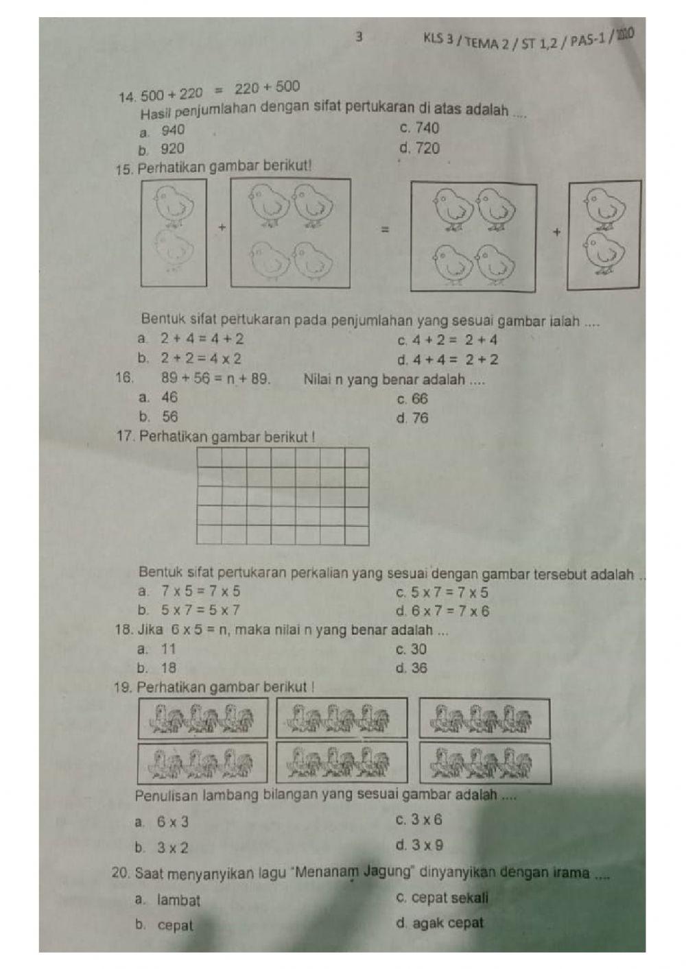 PAS Tematik Tema 2 Sub tema 1 dan 2