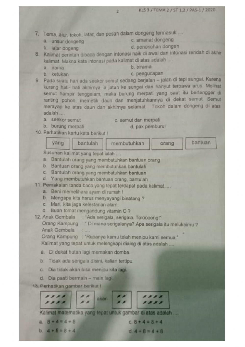 PAS Tematik Tema 2 Sub tema 1 dan 2