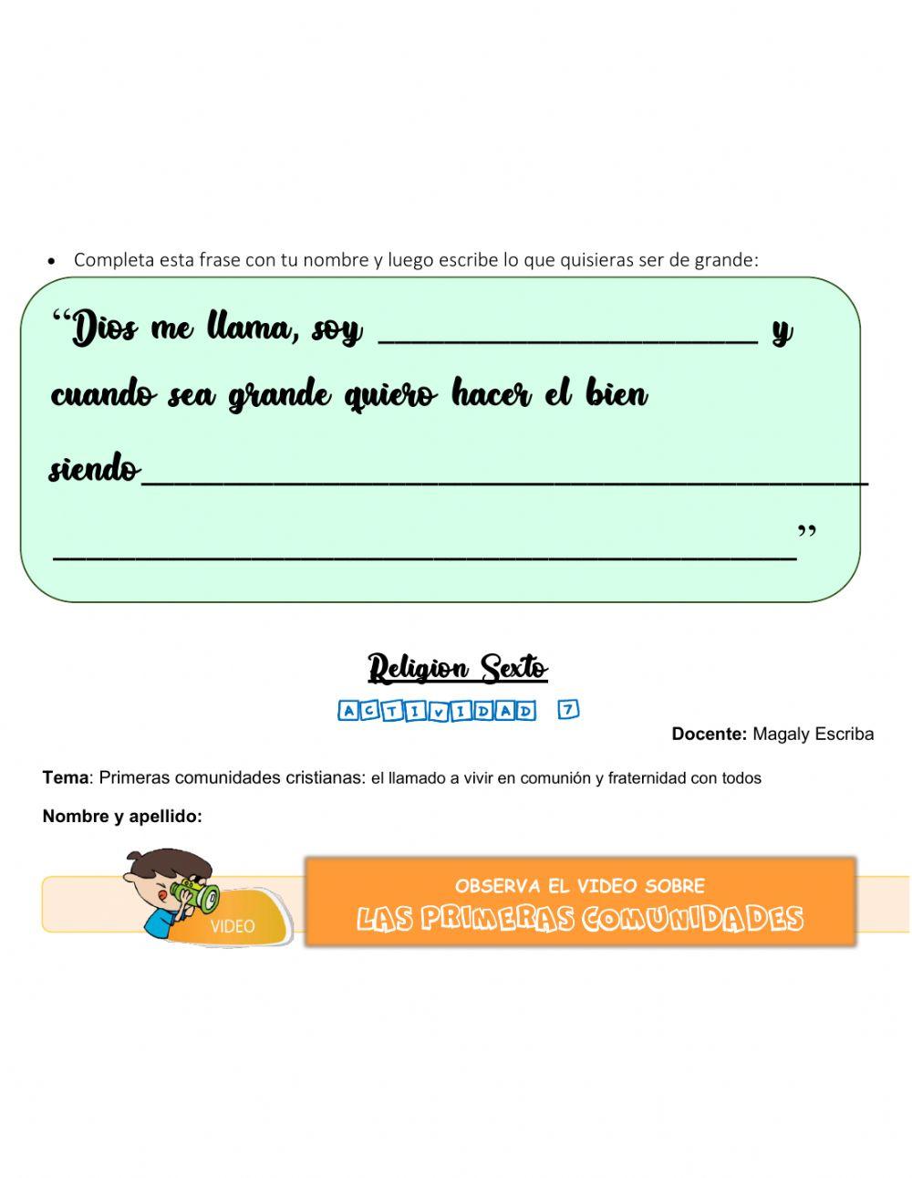 6to religión Refuerzo académico