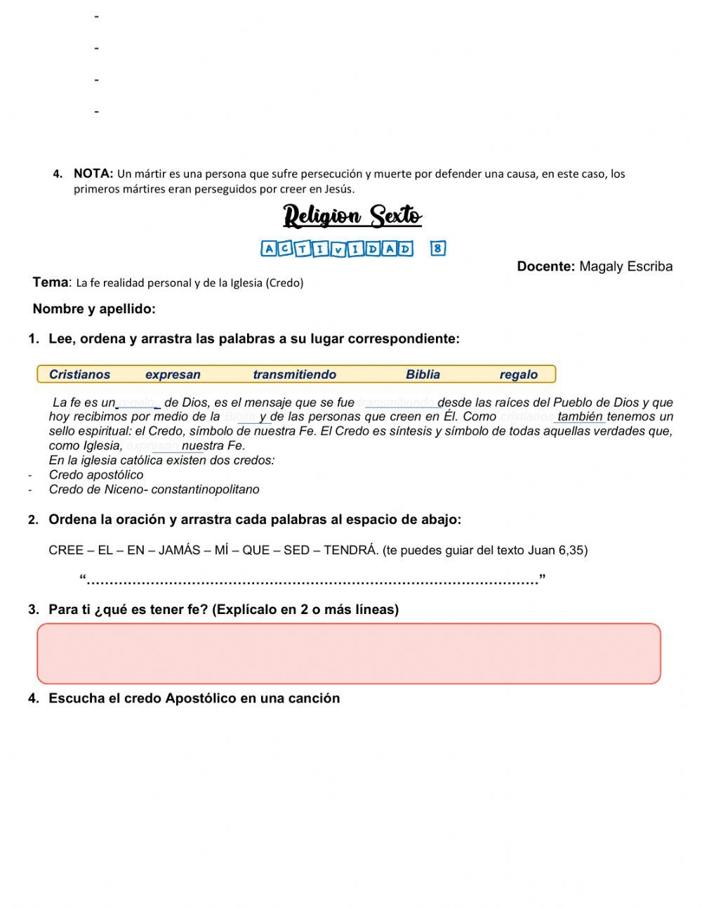 6to religión Refuerzo académico