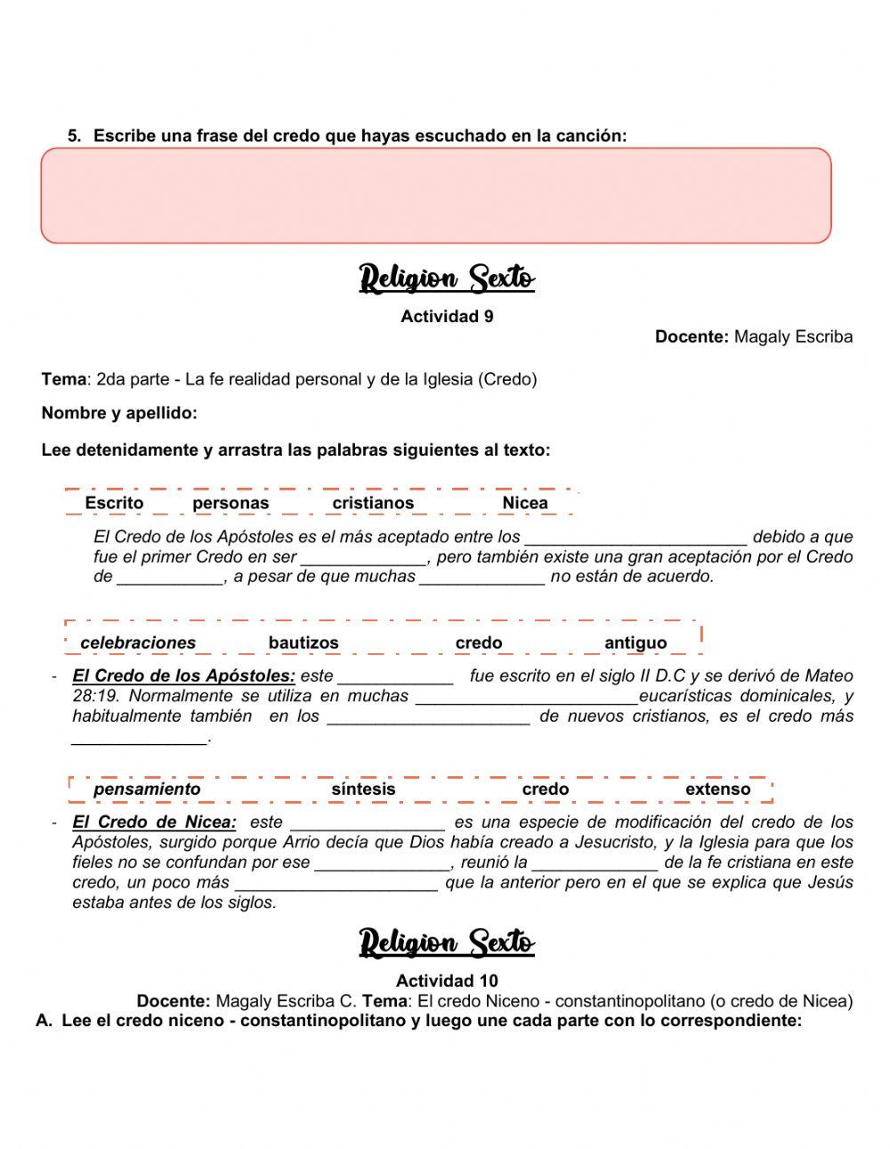 6to religión Refuerzo académico