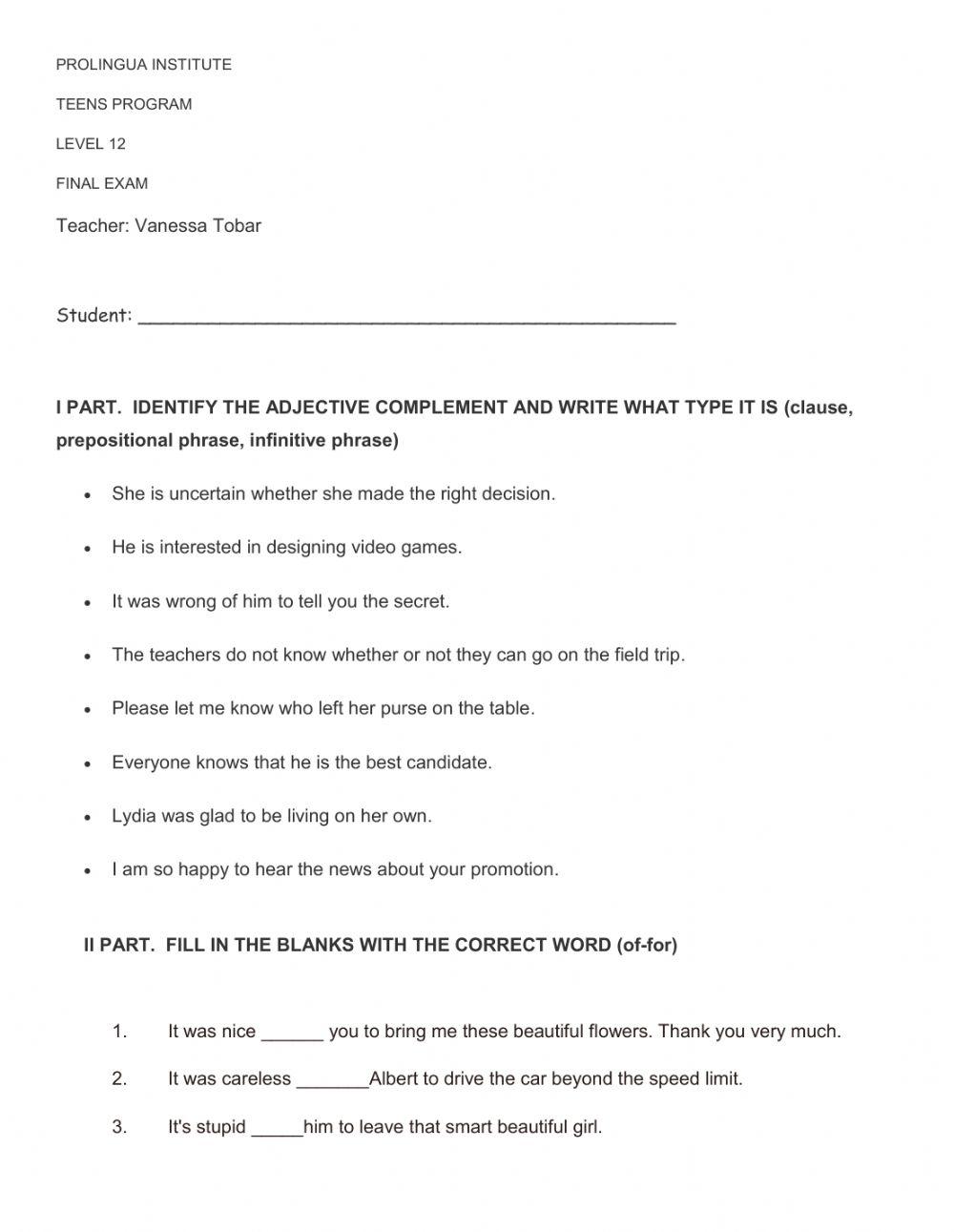 adjective complements