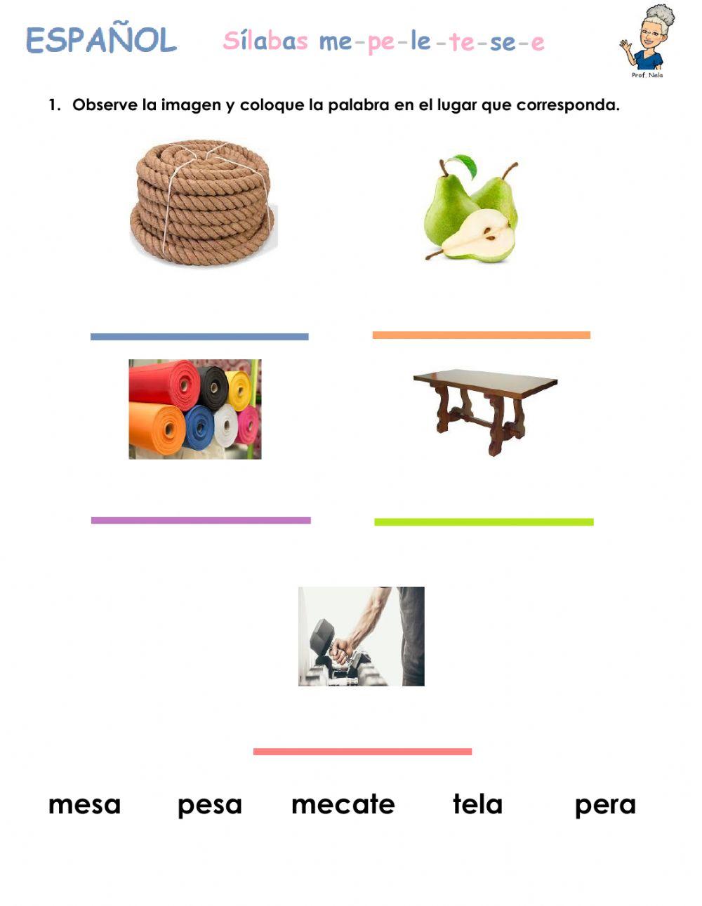 Repaso de las sílabas me-pe-le-te-se-e