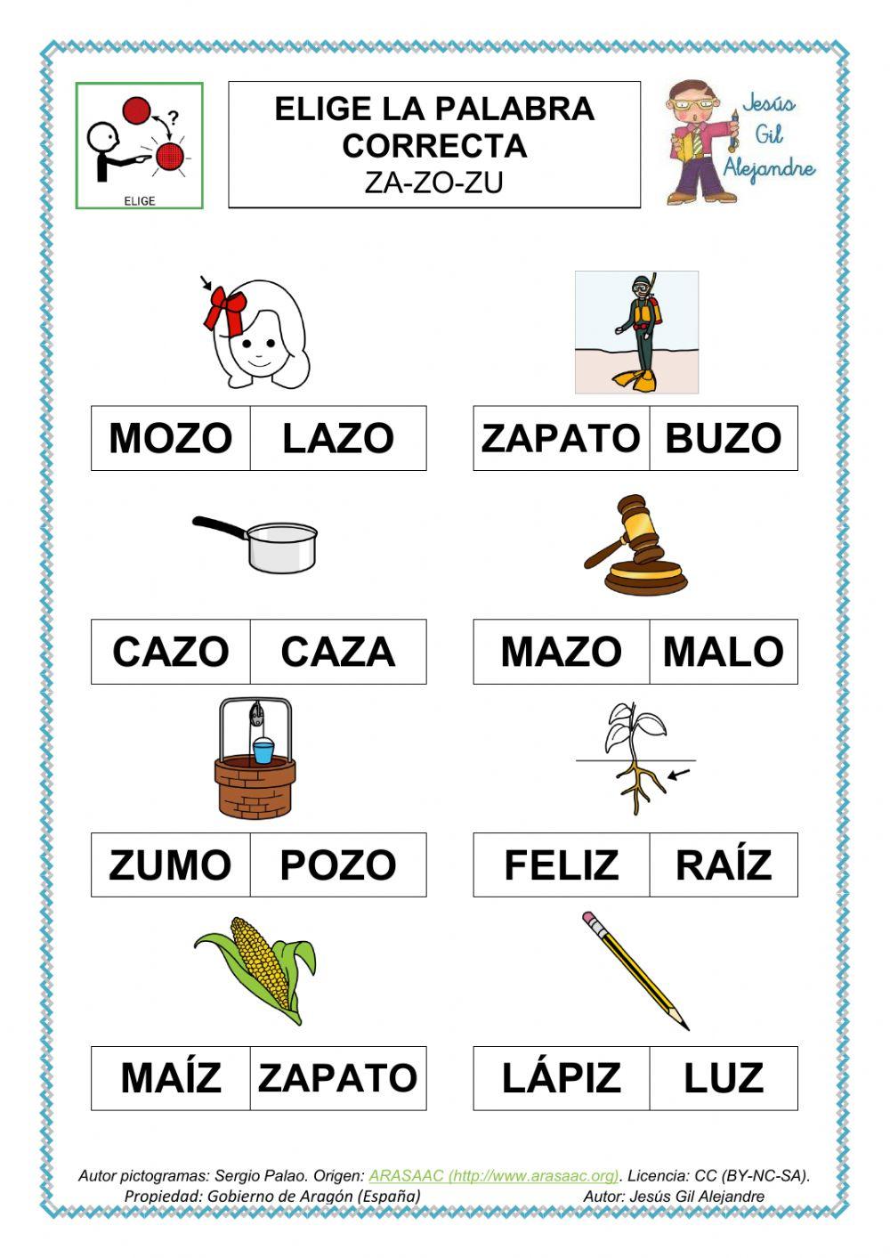 Elige la palabra correcta.za zo zu mayúsculas