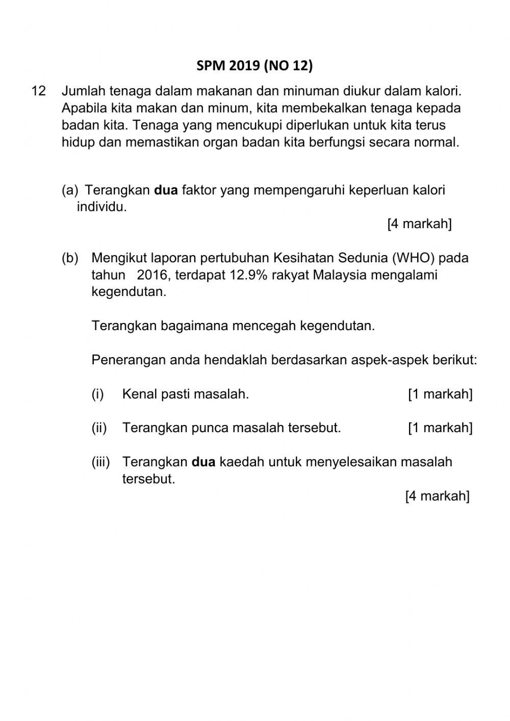 Soalan Sebenar SPM 2019 (Bahagian C: No 12)