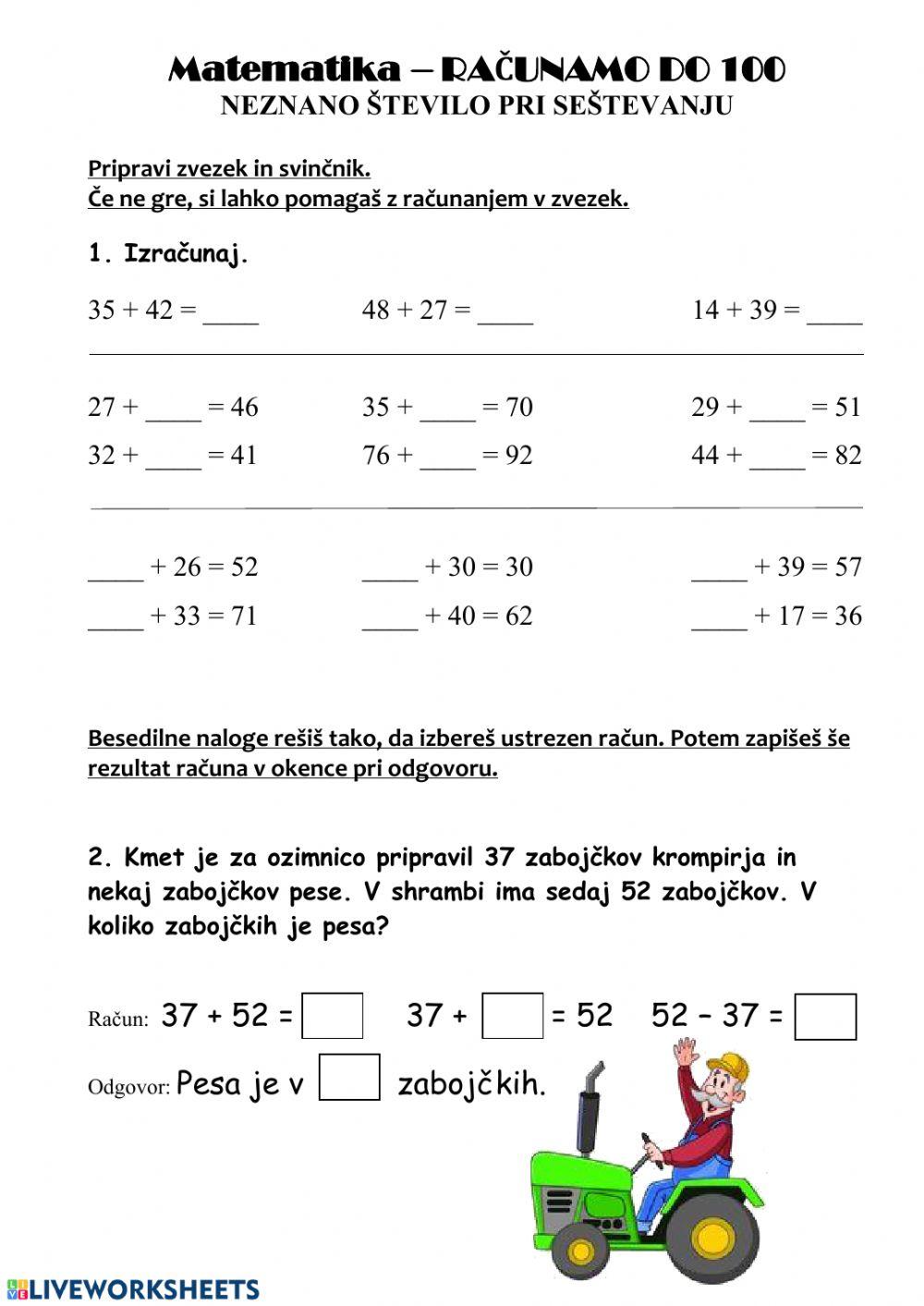 Neznani člen pri seštevanju
