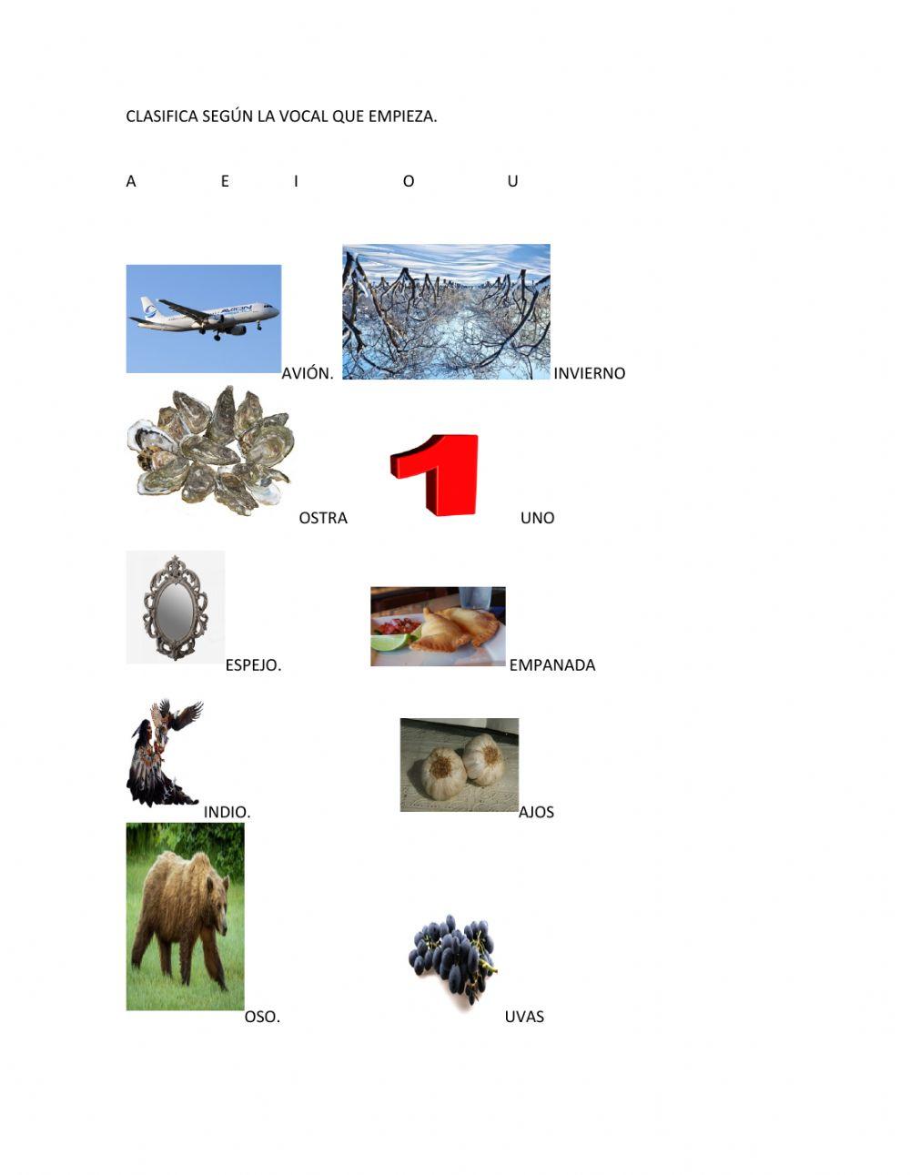 Clasifica imágenes según la vocal que comienza