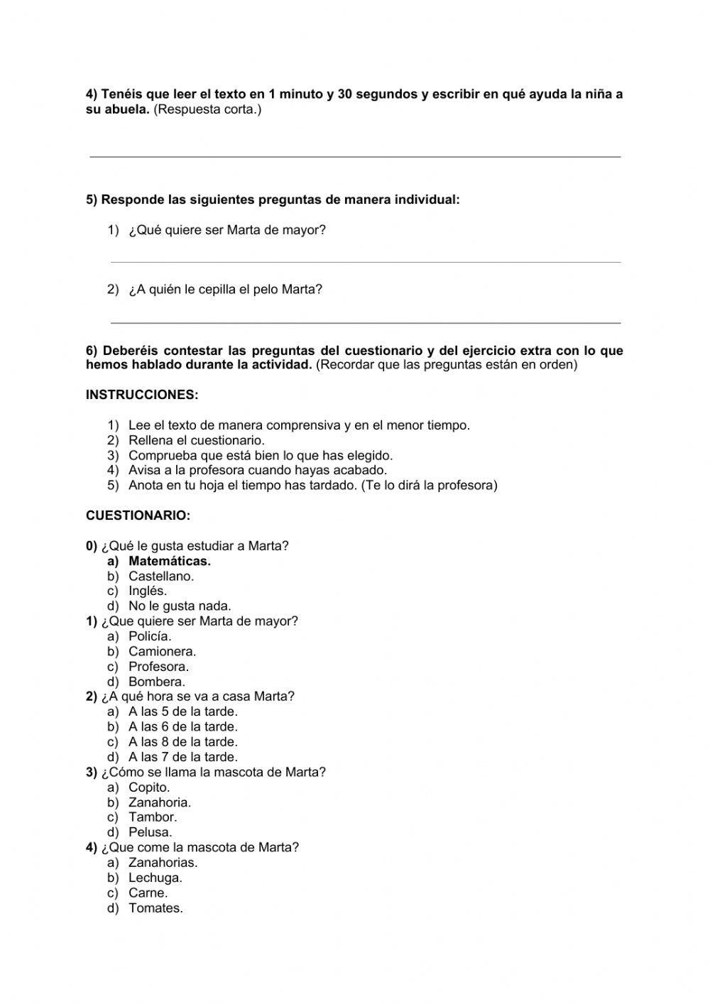 Fichas castellano comprensión lectora