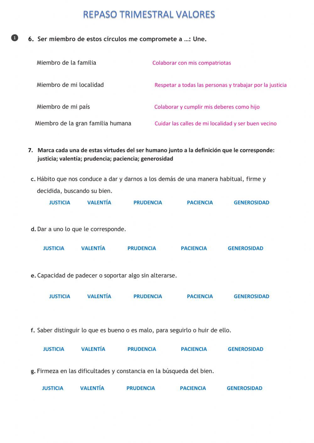 Repaso trimestral 5ºValores