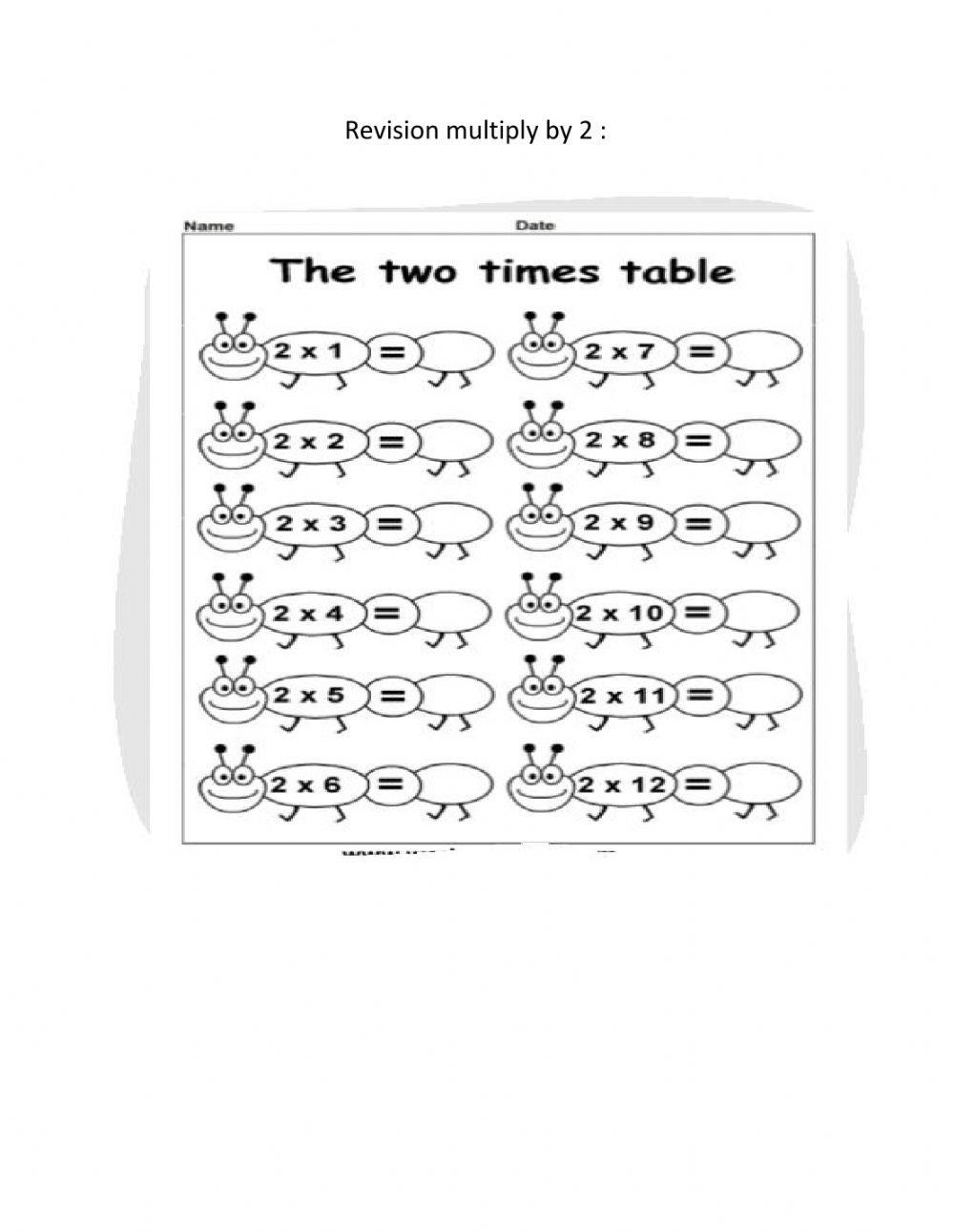 Multiply by 2 online worksheet Live Worksheets