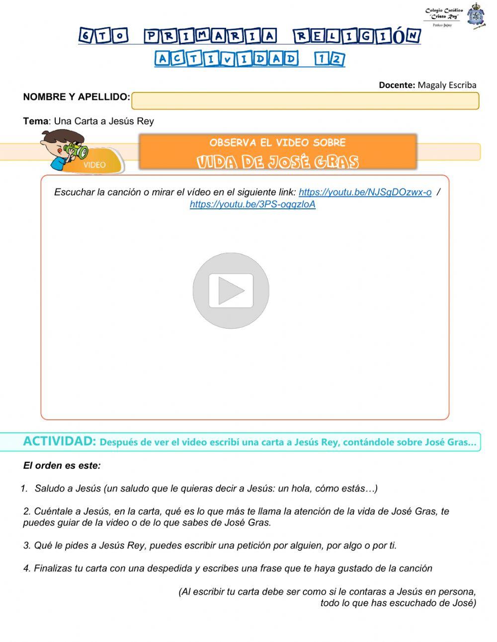 JOSÉ GRAS - Carta a Cristo Rey