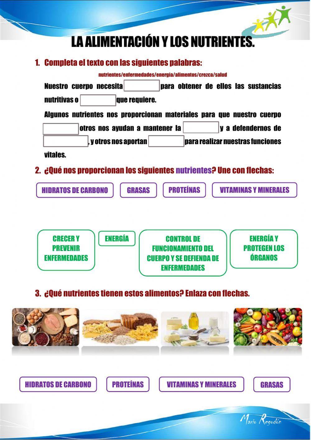 Los alimentos y los nutrientes activity | Live Worksheets