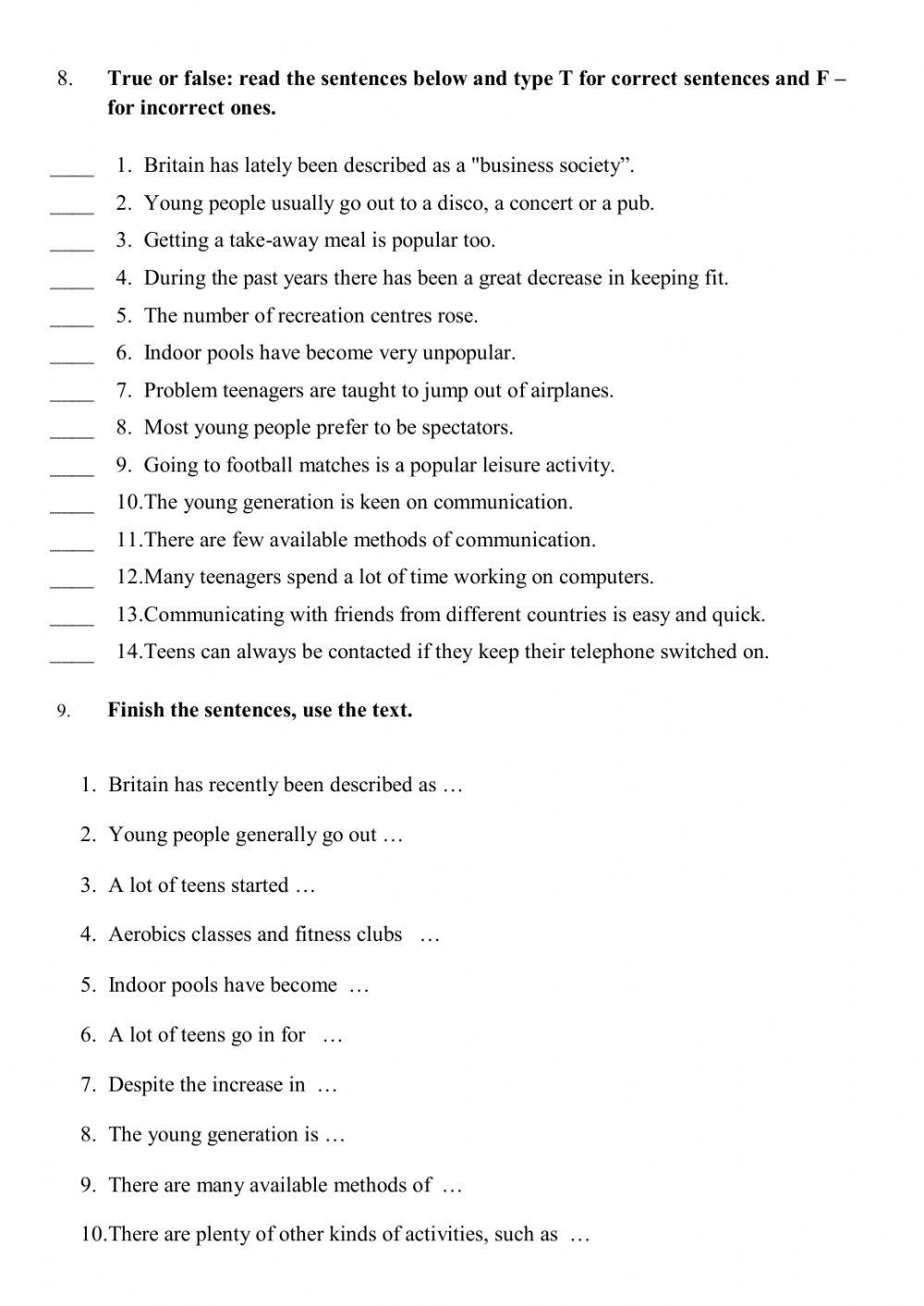 Free time activities