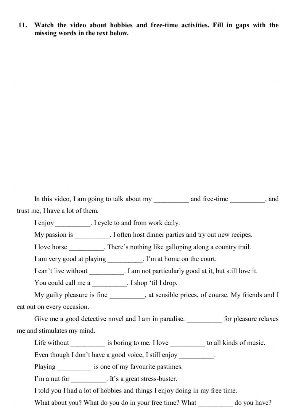 Free time activities