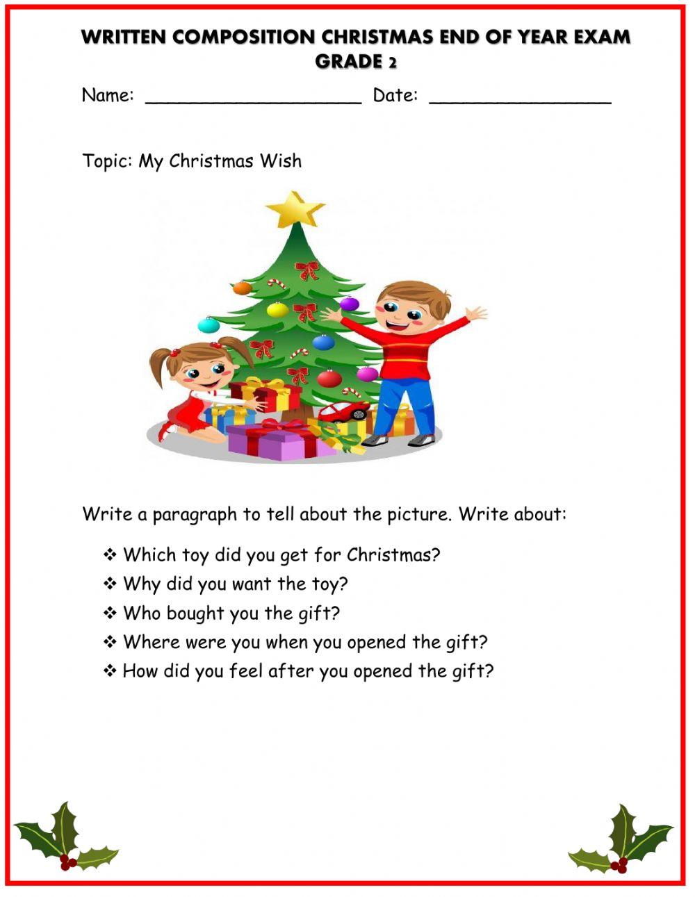 Written composition: Personal Narrative Christmas Exam