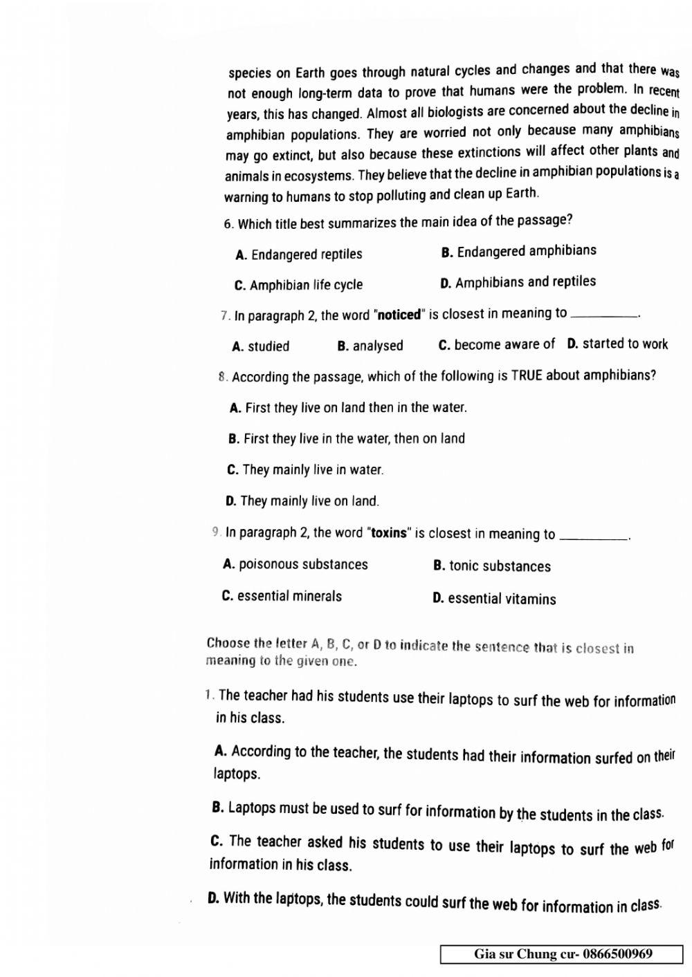 Lớp 12 - Kiểm tra 45p Unit 6,7