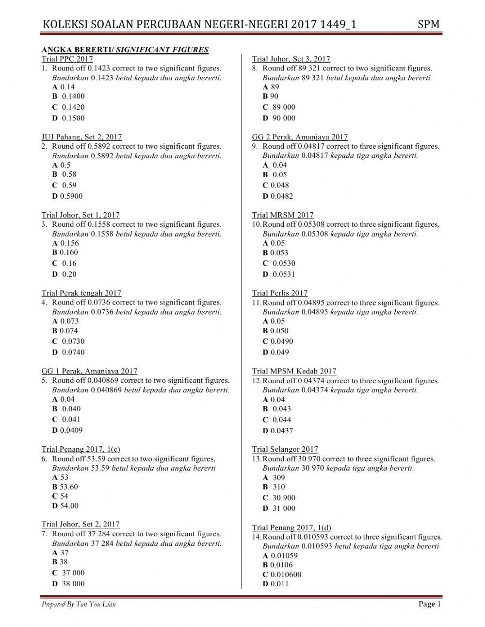 Latihan Ulangkaji PT3: Angka Bererti