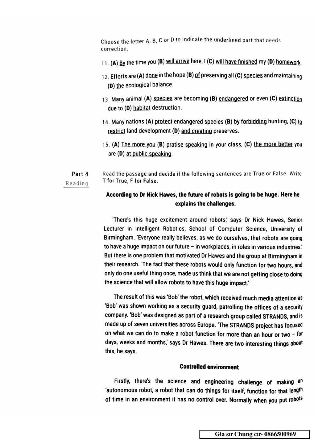 Lớp 12 - Kiểm tra 45 phút Unit 6,7